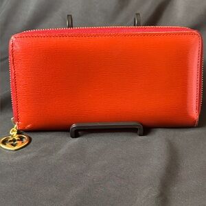 Gucci Red Leather Zippy with Gold Heart Charm Wallet